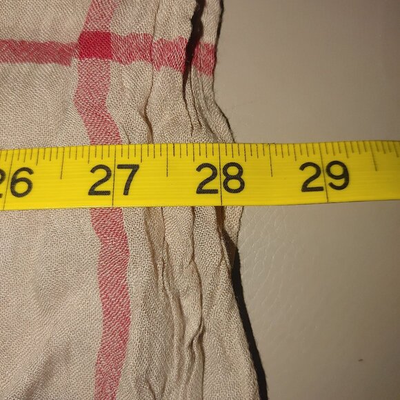 Scarf Wrap V Fraas Beige Plaid Vintage Fringe Edges Lightweight Cotton Viscose - Picture 4 of 9